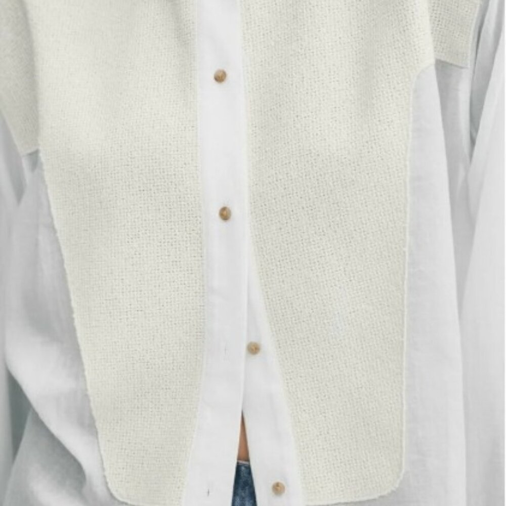 Massimo Dutti Womens Contrast blouse Shirt S Button Up White Ecru 5117/579